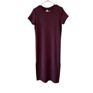 Spanx Short Sleeve Pullover Maxi T-Shirt Dress Burgundy Women's Size Medium
